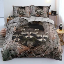 

Animal Raccoon Duvet Cover Set Quilt Cover Pillowcases Soft Bed Linen Single Double Queen King Size Bedding Sets for Bedroom