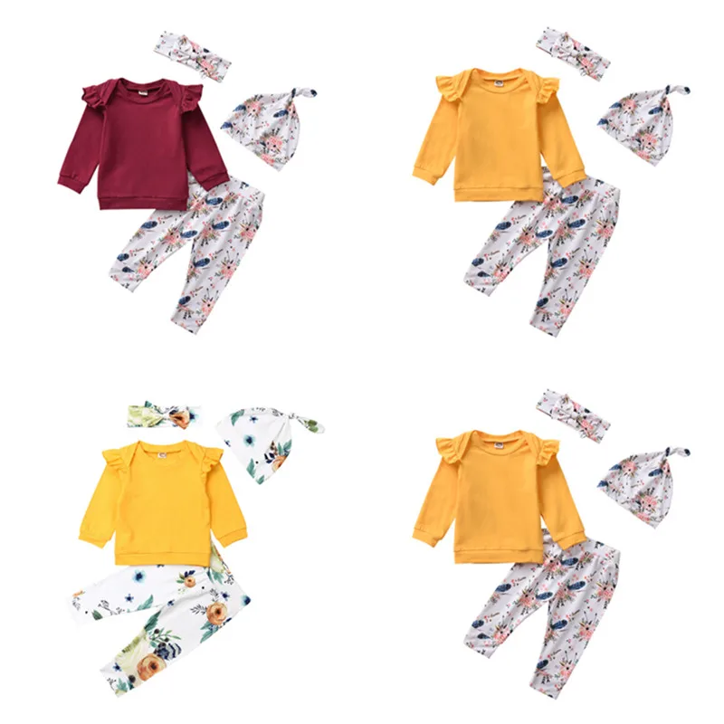 0-24M Infant Toddler Baby Girls Clothes Sets 4pcs Floral Long Sleeve T-Shirts+Pants+ Headband+Hats Outfit Set
0-24M Infant Toddler Baby Girls Clothes Sets 4pcs Floral Long Sleeve T-Shirts+Pants+ Headband+Hats Outfit Set