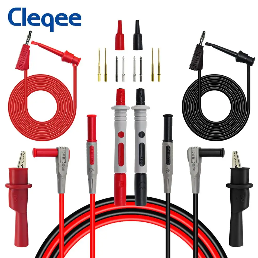 

Cleqee P1308B 8PCS Test Lead Kit 4MM Banana Plug To Test Hook Cable Replaceable Multimeter Probe Test Wire Probe Alligator Clip