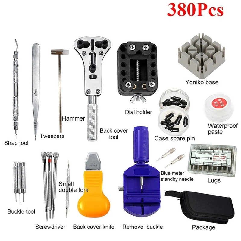 380 Pcs Set Watch Repair Tool Watch Box Holder Bottle Opener Pin Remover Spring Strip Repair Tool Kit for Watchmakers
380 Pcs Set Watch Repair Tool Watch Box Holder Bottle Opener Pin Remover Spring Strip Repair Tool Kit for Watchmakers