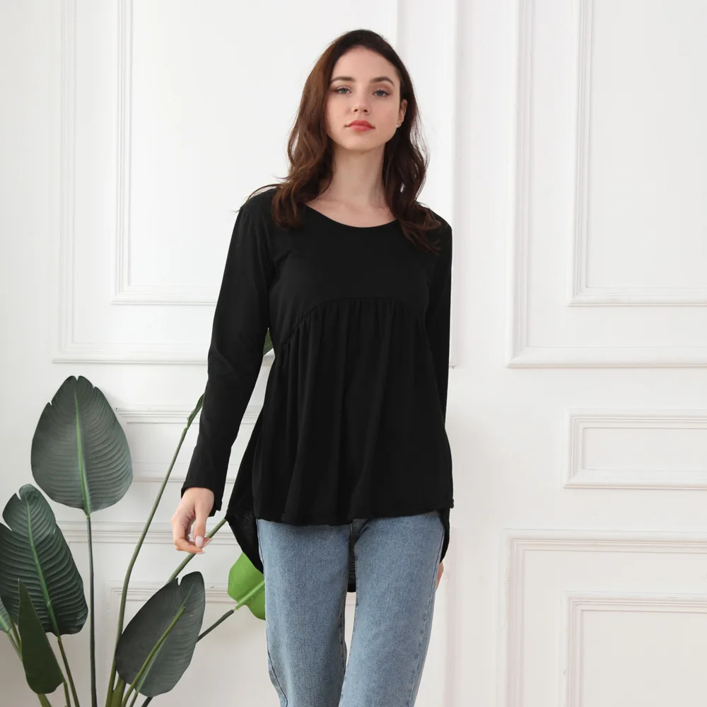 Fashion Casual Round Neck Flare Sleeve T-shirt Solid Long Sleeve Pleated Top Women's Wear
Fashion Casual Round Neck Flare Sleeve T-shirt Solid Long Sleeve Pleated Top Women's Wear