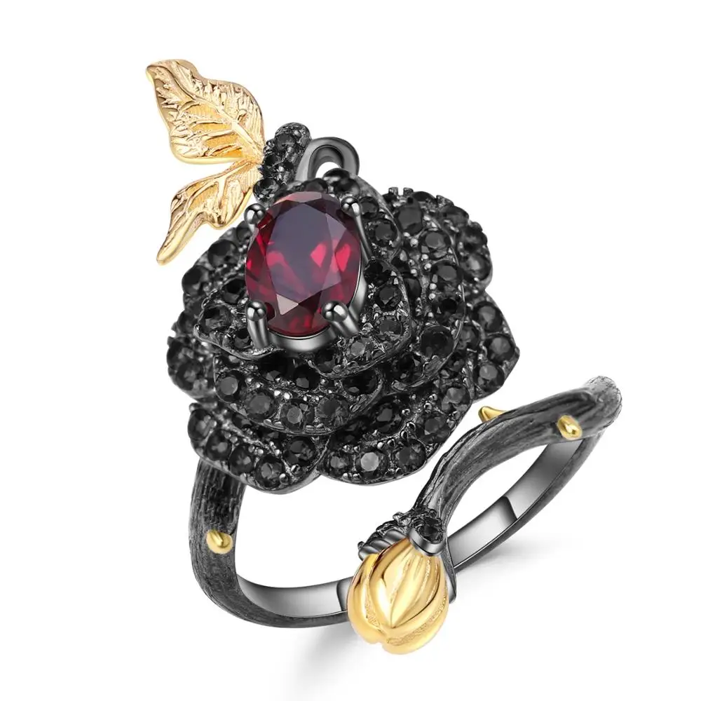 GEM'S BALLET 925 Sterling Silver Handmade Adjustable Vintage Open Ring 1.00Ct Natural Garnet Rose Flower Rings for Women Bijoux
GEM'S BALLET 925 Sterling Silver Handmade Adjustable Vintage Open Ring 1.00Ct Natural Garnet Rose Flower Rings for Women Bijoux