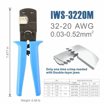 IWS-3220 Mini Crimping Pliers Tool for JST DuPont Terminals for Narrow-pitch Connector Pins 0.03-0.5mm2 AWG 32-20
IWS-3220 Mini Crimping Pliers Tool for JST DuPont Terminals for Narrow-pitch Connector Pins 0.03-0.5mm2 AWG 32-20