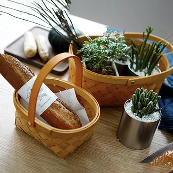 

Hand Woven Wood Basket Vegetable Fruit Home Daily Necessities Easter Storage Basket DIN889