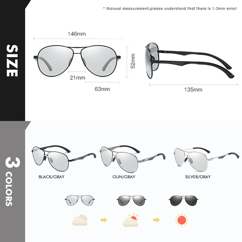 Классические брендовые дизайнерские фотохромные солнцезащитные очки для мужчин