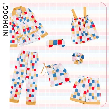 New Women's 7-Piece Pajamas Cotton Long-Sleeved Plaid Printing Sleepwear Turn-down Collar Sexy Nightwear Loungewear Night Gown
New Women's 7-Piece Pajamas Cotton Long-Sleeved Plaid Printing Sleepwear Turn-down Collar Sexy Nightwear Loungewear Night Gown