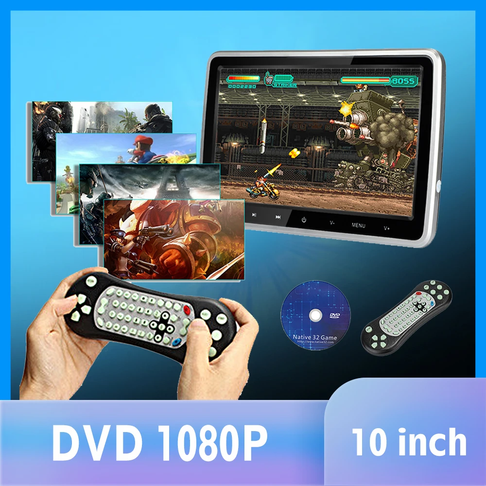 Автомобильный подголовник с монитором 10 1 дюйма 1024*600 DVD видеоплеер портативный