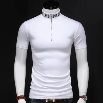 Half Summer Turtleneck Men's Short Sleeve T-shirt White Mercerized Cotton Zipper Tshirt Letter Embroidered Slim Fit Top
Half Summer Turtleneck Men's Short Sleeve T-shirt White Mercerized Cotton Zipper Tshirt Letter Embroidered Slim Fit Top
