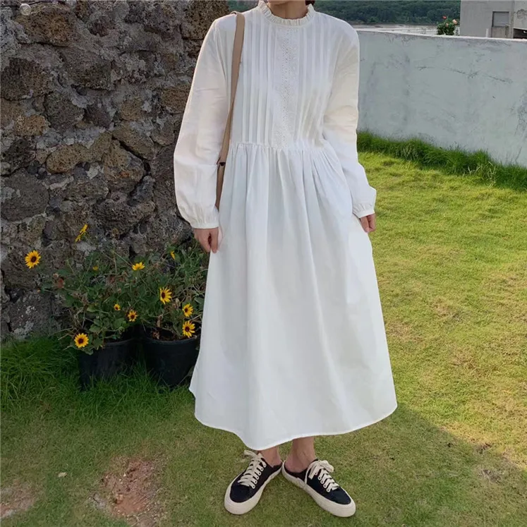 Vintage Elegant Dress for Women Pleated Lace Patchwork Long Sleeve O-neck Mid-long Dresses Casual Korean Style 2020 New Fashion
Vintage Elegant Dress for Women Pleated Lace Patchwork Long Sleeve O-neck Mid-long Dresses Casual Korean Style 2020 New Fashion