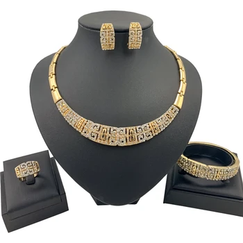 Dubai African Jewelry Sets Luxurious Gold Necklace Ring Earring Bracelet Jewellery Set Crystal for Women Girls 
Dubai African Jewelry Sets Luxurious Gold Necklace Ring Earring Bracelet Jewellery Set Crystal for Women Girls