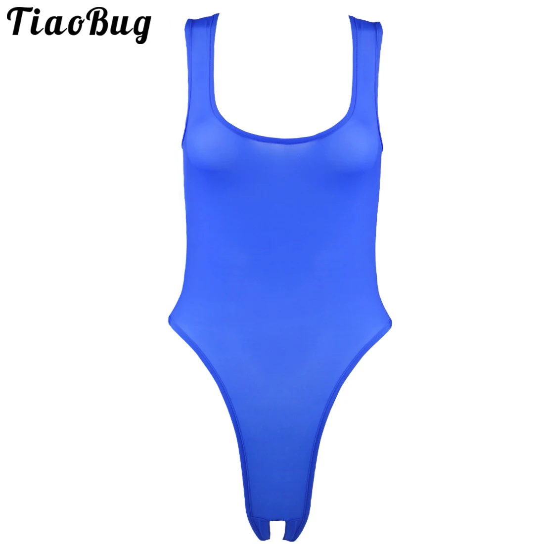 

TiaoBug Summer Womens Stretch Sleeveless High Cut Swimming Thong Leotard Bodysuit Underwear With Open Crotch Smooth Swimwear