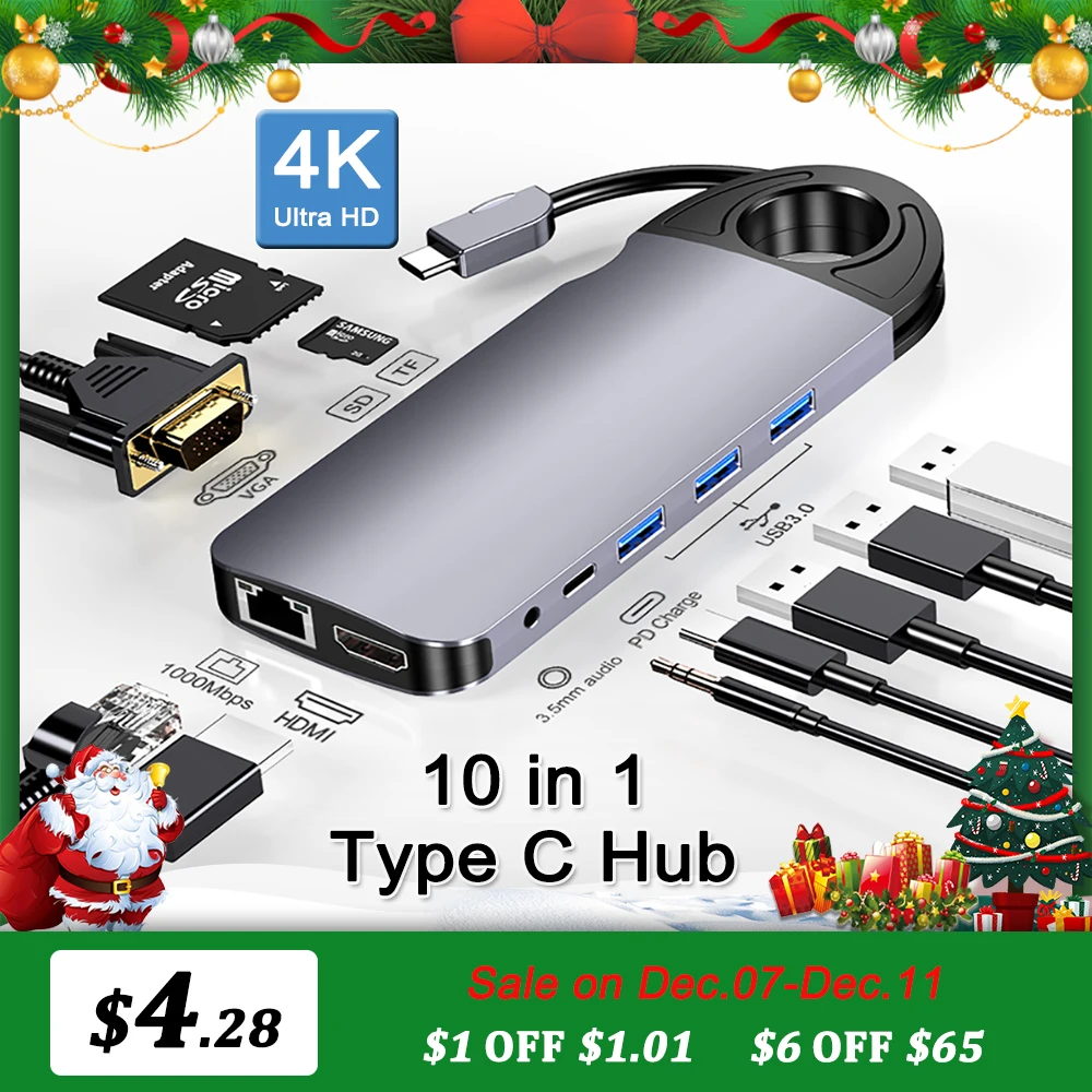 Type-C to HDMI VGA USB C Hub 10 in 1 Multifunctional Docking Station Networking Hub USB 3.0 Support MacBook Pro Huawei Mate 30
Type-C to HDMI VGA USB C Hub 10 in 1 Multifunctional Docking Station Networking Hub USB 3.0 Support MacBook Pro Huawei Mate 30