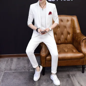 Men Small Suit Suit Thin Section Stripes Slim Fit Seven Points Sleeve Suit Two-piece Set
Men Small Suit Suit Thin Section Stripes Slim Fit Seven Points Sleeve Suit Two-piece Set