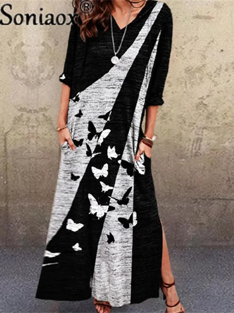 Fashion Stitched Half-Sleeve Slit Dress 2021 Spring Summer New Contrast Print Butterfly Long Robe Women Casual V-Neck Streetwear
Fashion Stitched Half-Sleeve Slit Dress 2021 Spring Summer New Contrast Print Butterfly Long Robe Women Casual V-Neck Streetwear