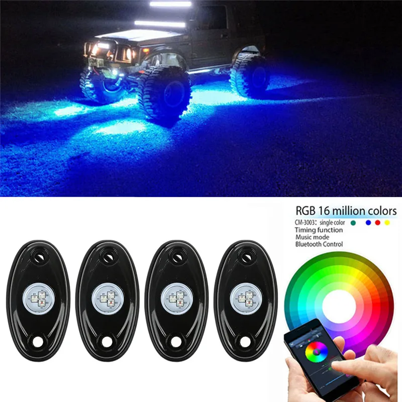 4 Pods/Set RGB LED Rock Lights Bluetooth Control Multicolor Neon LED Light for Jeep Truck Car ATV SUV 4x4 Offroad Vehicle
4 Pods/Set RGB LED Rock Lights Bluetooth Control Multicolor Neon LED Light for Jeep Truck Car ATV SUV 4x4 Offroad Vehicle