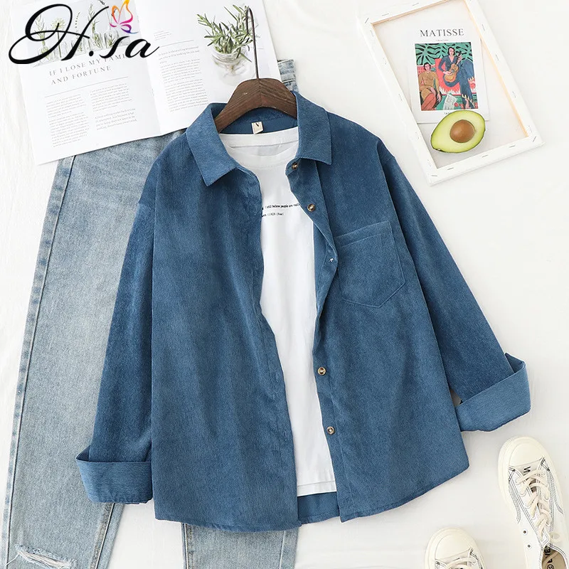 H.SA Retro Vinatge Women Casual Blouses and Tops Corduroy Shirts 2020 Spring Jackt Open Stitch blusas feminina Women Loose Shirt
H.SA Retro Vinatge Women Casual Blouses and Tops Corduroy Shirts 2020 Spring Jackt Open Stitch blusas feminina Women Loose Shirt