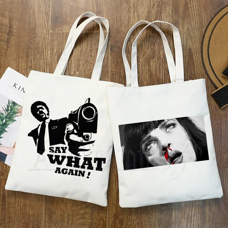 

Pulp Fiction Women Female Foldable Canvas Shoulder Bag Canvas Tote Eco Shopping Bag Canvas Tote Bag Casual HandBag Daily Use