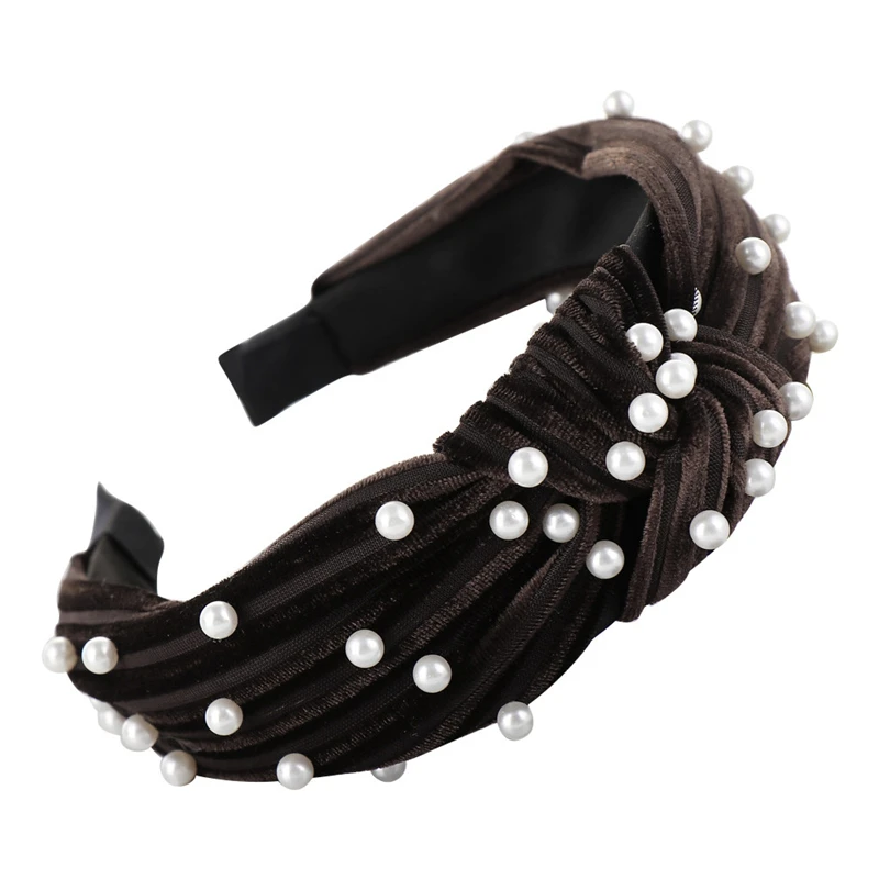 Bohemian Pearl Velvet Braided Headband For Women Rhinestone Knot Hairband Turban Handmade Padded Crown Accessories 1111