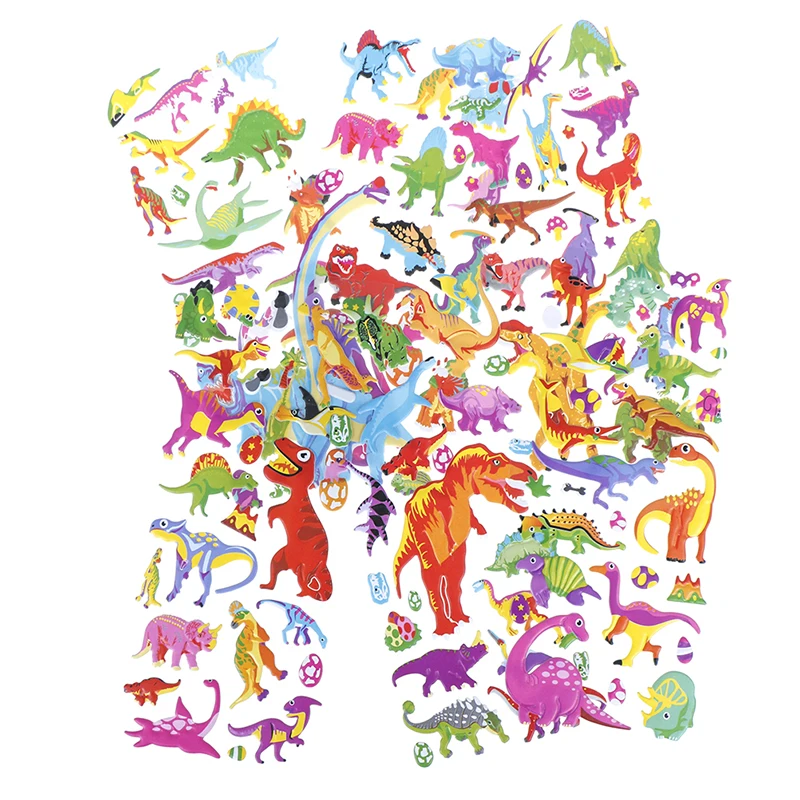 3D Dimensional Jurassic Dinosaur Stickers For Kids Toys Home Wall Decor Cartoon Mini Fridge Laptop PVC Christmas Gift Random
