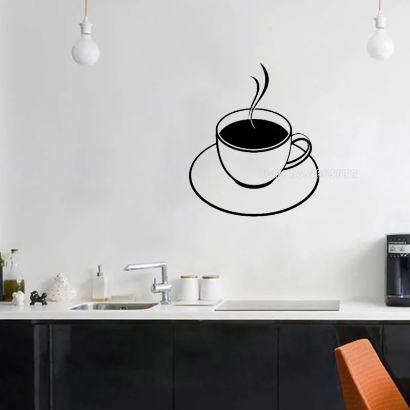 Фото Настенная Наклейка в виде чашки кофе виниловые Стикеры для кафе и столовой