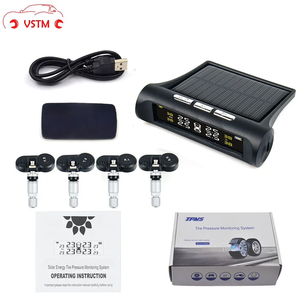 VSTM TPMS LCD Display Car Wireless Tire Tyre Pressure Monitoring System 4 External Sensors For Cars Solar Power
VSTM TPMS LCD Display Car Wireless Tire Tyre Pressure Monitoring System 4 External Sensors For Cars Solar Power