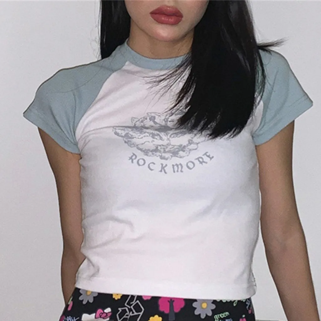 Sexy Short Sleeve Printed Casual Women Short T-Shirt Tshirt Women Sexy Fashion O-neck Short Sleeve Letter Print Ladies Short Slim Tops