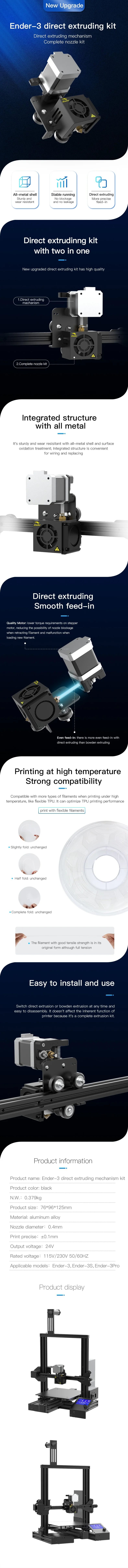 Creality 3D<ALIMT >®</ALIMT> Ender-3 Direct Extruding Mechanism Complete Extruder Nozzle Kit with Stepper Motor