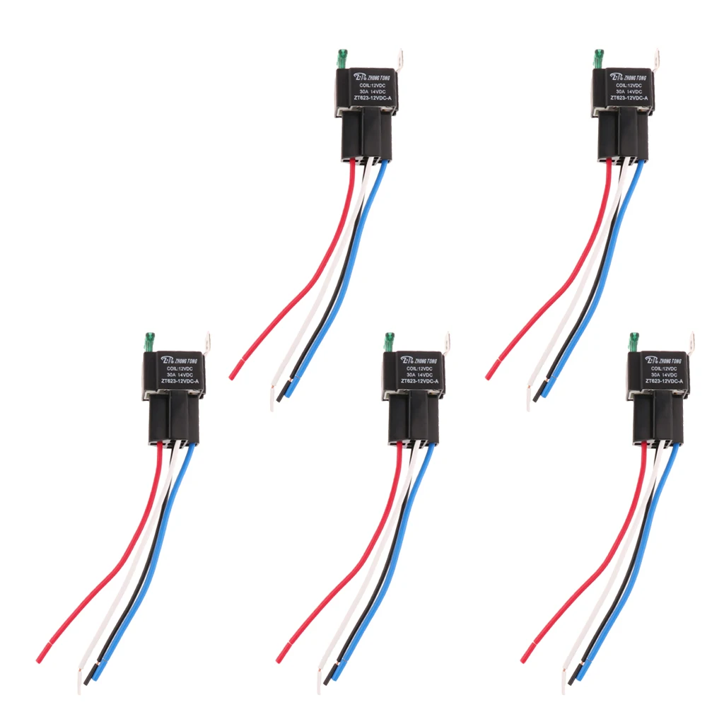 5 Set Of Car 30A AMP 12V Relay Kit For Fan Fuel Pump Light 4Pin 4 Wire SPST 5 Set Of Car 30A AMP 12V Relay Kit For Fan Fuel Pump Light 4Pin 4 Wire SPST