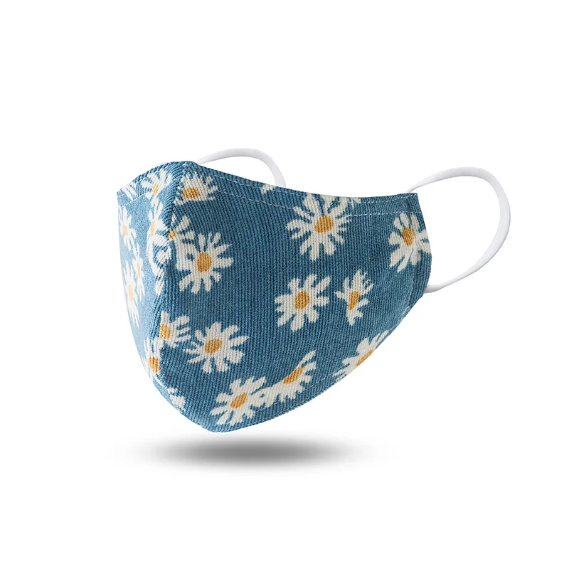 Fashion Women Mask Sweet Daisy Print Reusable Face Masks Summer Sunscreen Windproof Mouth-muffle Female Breathable Cotton Mask