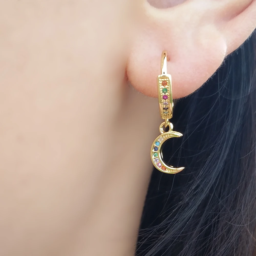 CZ Moon Hoop Earrings Colorful Piercing Huggie Earing Jewelry pendientes aros con piedras de colores Earrings Hoops Small Stones
CZ Moon Hoop Earrings Colorful Piercing Huggie Earing Jewelry pendientes aros con piedras de colores Earrings Hoops Small Stones