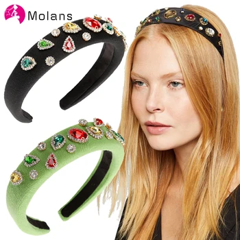 

Molans Baroque Padded Gem Headbands Solid Rhinestones Embellished Thick Sponge Hairbands for Women Irregular Crystal Headbands