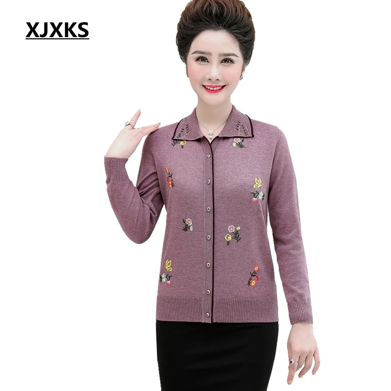 XJXKS Middle-Aged Women Plus Size Autumn Winter Cardigan Sweater Emboridery Single-Breasted Turn-down Collar Knitting Coat
XJXKS Middle-Aged Women Plus Size Autumn Winter Cardigan Sweater Emboridery Single-Breasted Turn-down Collar Knitting Coat
