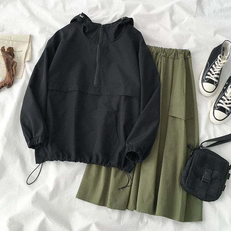 Safari Harajuku Skirt Set Women Two Pieces Set Casual Loose Hooded Sweatshirt + High Waist A-line Maxi Skirt Matching Set
Safari Harajuku Skirt Set Women Two Pieces Set Casual Loose Hooded Sweatshirt + High Waist A-line Maxi Skirt Matching Set