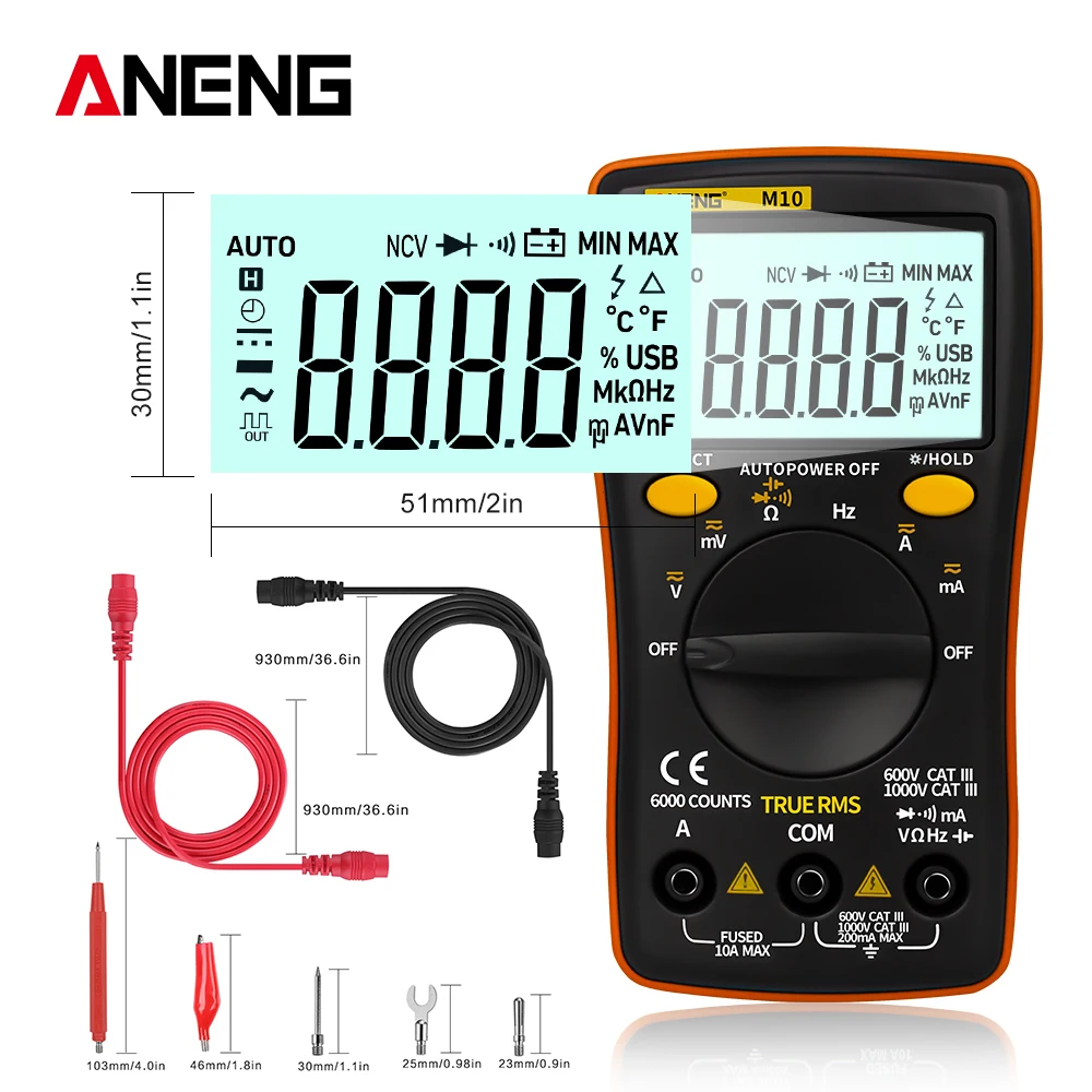 Measurement M10 AN8001 LCD Digital Multimeter 6000 Counts Backlight AC/DC Ammeter Voltmeter Ohm Meter 16-In-1 combination Line
Measurement M10 AN8001 LCD Digital Multimeter 6000 Counts Backlight AC/DC Ammeter Voltmeter Ohm Meter 16-In-1 combination Line
