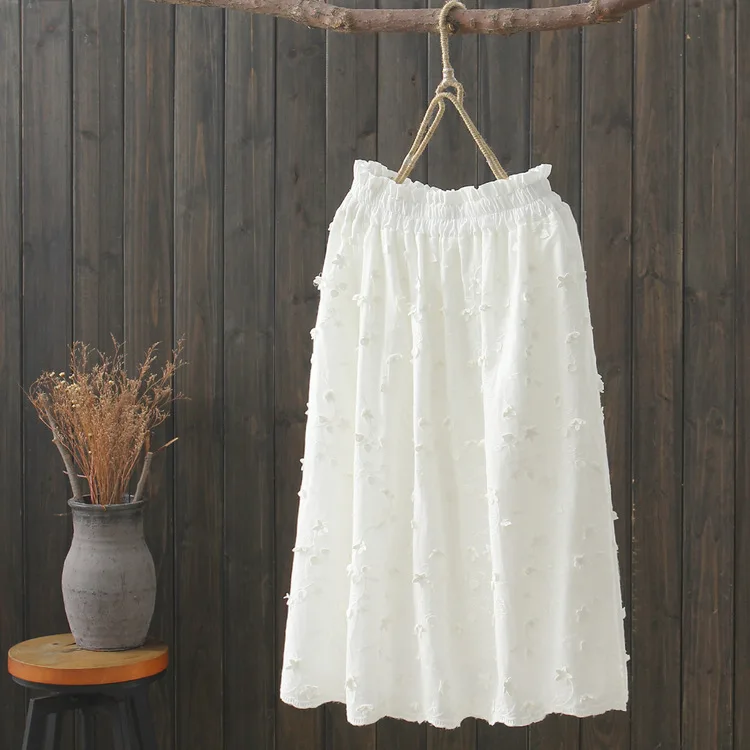 Stereo Embroidery Flowers Skirt Women's 2019 Spring And Summer New Style Literature And Art Bud High-waisted Pure Cotton A- line 
Stereo Embroidery Flowers Skirt Women's 2019 Spring And Summer New Style Literature And Art Bud High-waisted Pure Cotton A- line
