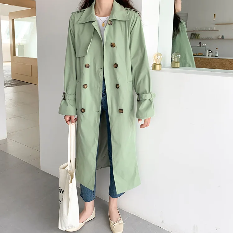 2019 Autumn New Style Non-mainstream Simple Classic Korean-style Loose-Fit Fold-down Collar Lace-up Double Breasted Trench Coat