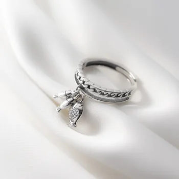 Fish Charm 925 Sterling Silver Rings for Women Ladies Cuban Chain Adjustable Thai Silver Vintage Fine Jewelry
Fish Charm 925 Sterling Silver Rings for Women Ladies Cuban Chain Adjustable Thai Silver Vintage Fine Jewelry