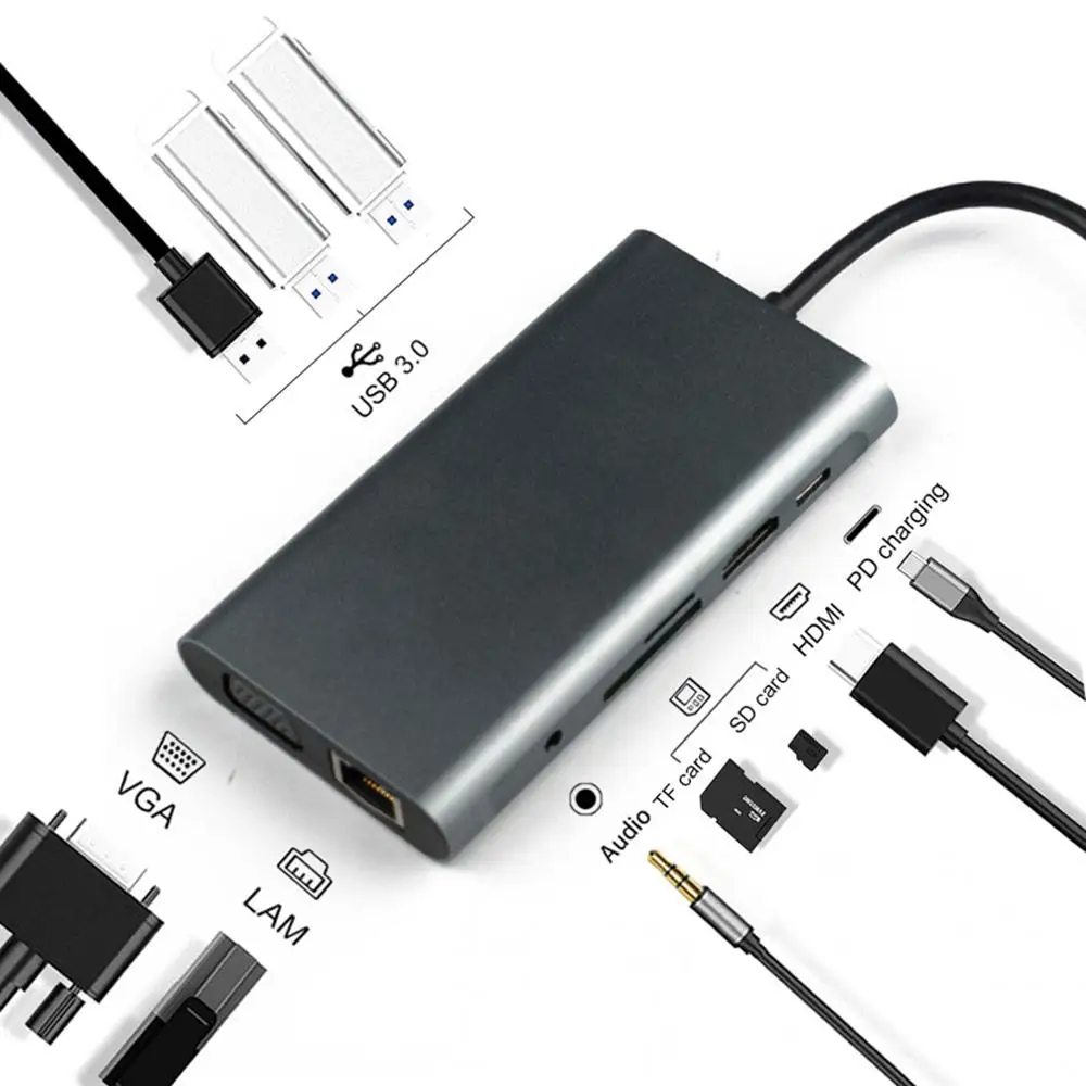 High Quality 10 in 1 Type-C Multi-function Hd Docking Station Usb3.1 to Rj45 Gigabit Network Card 4K Hdmi 1080p Usb Hub
High Quality 10 in 1 Type-C Multi-function Hd Docking Station Usb3.1 to Rj45 Gigabit Network Card 4K Hdmi 1080p Usb Hub