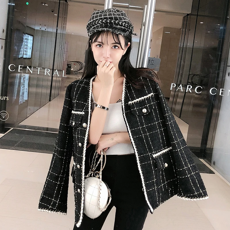 Fall Winter Coat 2019 Fashion Plaid Women's Wool Blends Jacket Coat Single Breasted Tweed Small Fragrance Jacket Black Outerwear
Fall Winter Coat 2019 Fashion Plaid Women's Wool Blends Jacket Coat Single Breasted Tweed Small Fragrance Jacket Black Outerwear