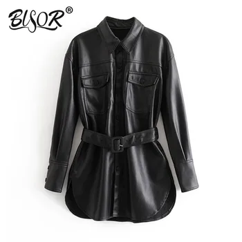 Women fashion black PU leather jackets bow tie sashes pockets long sleeve split coats female outwear chic 2019 casual tops
Women fashion black PU leather jackets bow tie sashes pockets long sleeve split coats female outwear chic 2019 casual tops
