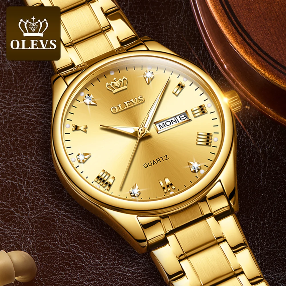 2020 OLEVS кварцевые часы мужские роскошные золотые из нержавеющей стали с датой для
