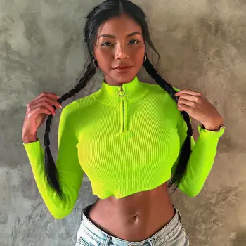 2019 New Autumn Sexy Women's Zipper Cropped Navel Long Sleeve Blouse Solid Color Sexy Slim Top Fluorescent green Rose Red blusa
2019 New Autumn Sexy Women's Zipper Cropped Navel Long Sleeve Blouse Solid Color Sexy Slim Top Fluorescent green Rose Red blusa