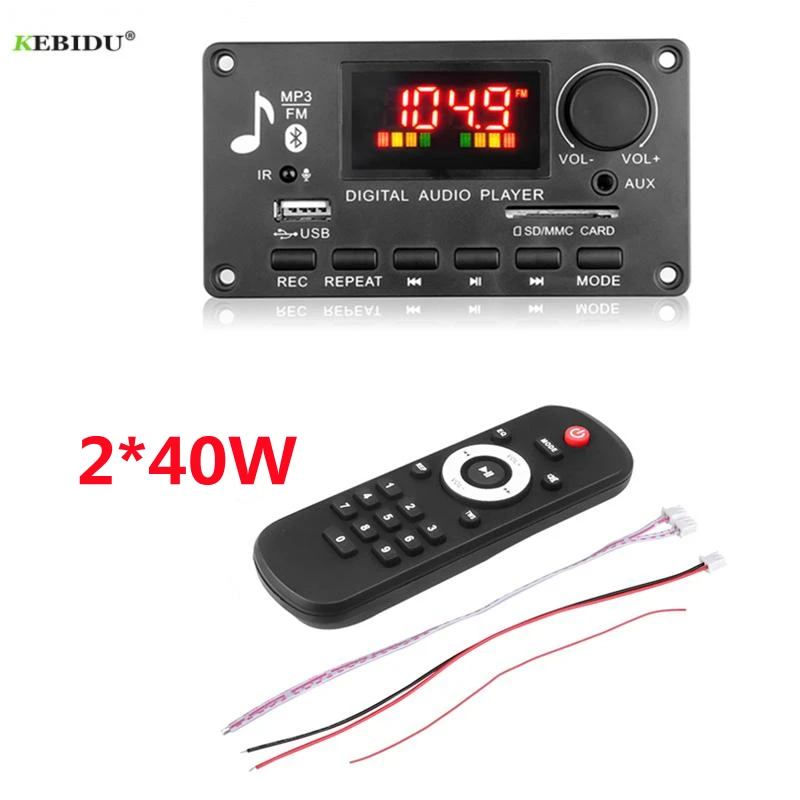 Kebidu DC 5V-26V 2*40W усилитель MP3 декодер плата регулятор громкости Bluetooth5.0 80W плеер USB