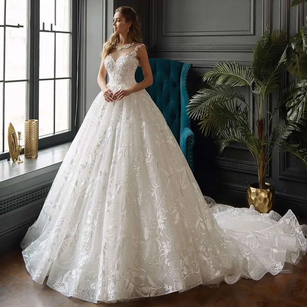 Elegant-Scoop-Neck-Lace-Princess-Wedding-Dresses-2020-Luxury-Appliques-Beaded-Court-Train-Vintage-A-Line