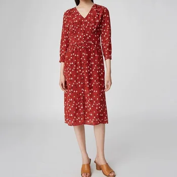 New Women 100% Silk Dress Red 2020 Spring Summer Vintage Print High Waist Three Quater Sleeve A-line V-neck Midi Dresses
New Women 100% Silk Dress Red 2020 Spring Summer Vintage Print High Waist Three Quater Sleeve A-line V-neck Midi Dresses