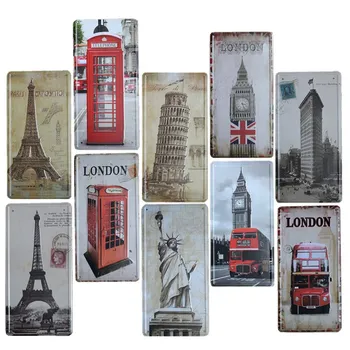 

The World’s Landmarks Statue of Liberty License Plates Metal Signs Big Ben Plaque Wall Decoration 15x30cm