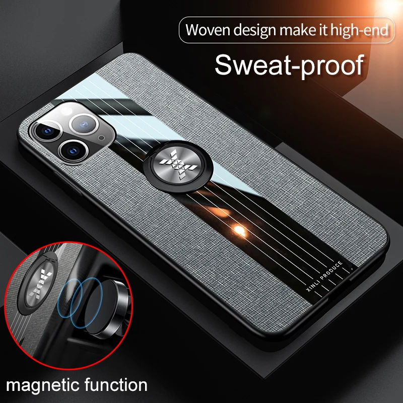 Чехол для Apple iphone 11 роскошная жесткая ткань с кольцом-подставкой магнитная тонкая