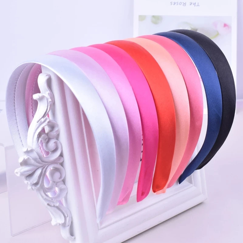 

2CM Wide Satin Covered Headband Girls For Head Hoop Accessories Kids Ribbon Crown Hair Band For Women Resin Hairbands