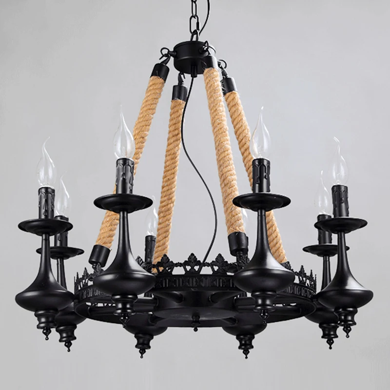 North European style retro chandelier personality bedroom Loft lamp villa restaurant iron rope LED hanglights E14
North European style retro chandelier personality bedroom Loft lamp villa restaurant iron rope LED hanglights E14
