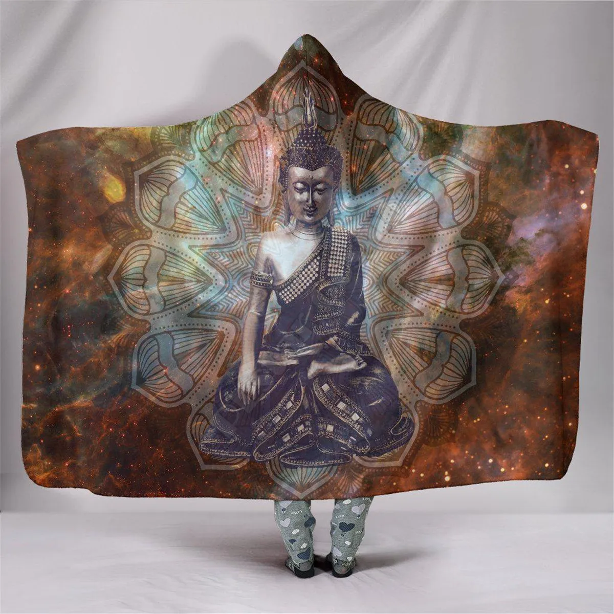 

Одеяло с капюшоном и 3D-принтом в виде небесного Будды, для взрослых, красочное, для детей, шерпа, флисовое, пригодное для носки одеяло из микрофибры, постельное белье 02